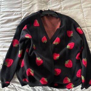 Strawberry Patterned Black Cardigan